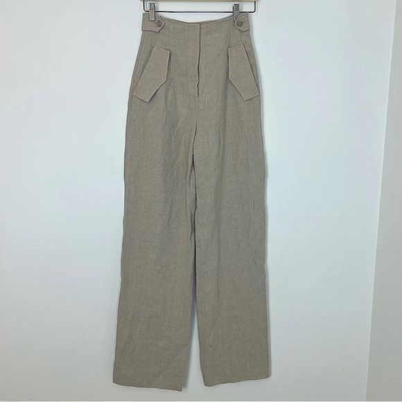Alberta Ferretti High Waist Wide Leg Linen Pants Beige Oatmeal IT 38 US 2 NWT - Picture 2 of 10